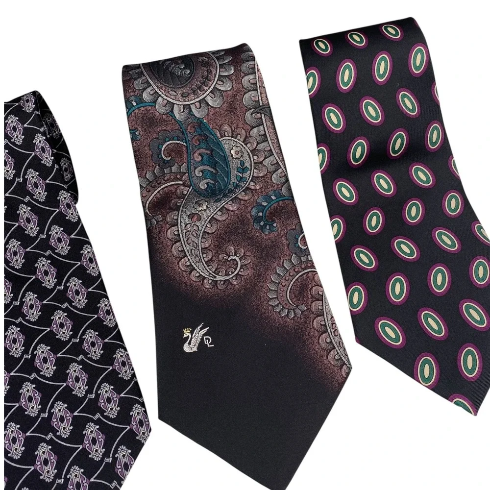 Lot of 4 Vintage Mens Ties Mario Ferrari Zylos Don Loper Claybrooke Silk Paisley